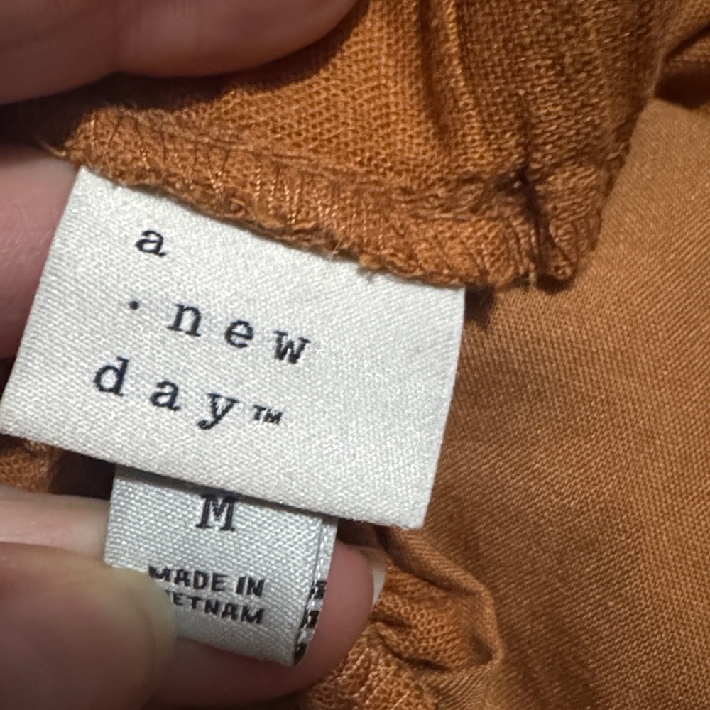 a new day Brand Linen blend PaperBag High Waisted Shorts-Sz M-Rusty Orange/Brown - Picture 9 of 12